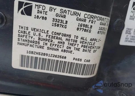 2001 Saturn Sl1 from USA, damaged, VIN 1G8ZH52891Z262560